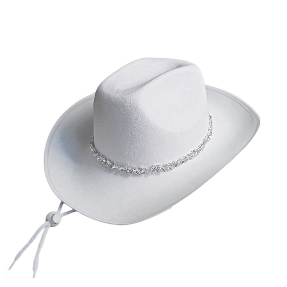 Celivon Stripe Of Rhinestones Cowgirl Hat Woman Girls Breathable Cowgirl Hat With Adjustable Chin Rope Western Style Hat