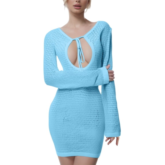 Celivon Womens Bathing Suit Cover Up Beach Dress Sexy Knit Smock Skirt Blue Swimsuit for Women