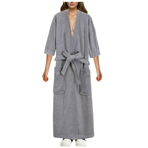 Celivon Terry Cloth Robes For Women Spring Autumn Long Pajamas Smooth Absorbent Quick Drying Short Sleeved Robe Bathrobe