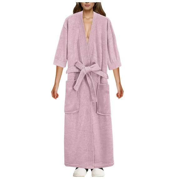 Celivon Terry Cloth Robes For Women Spring Autumn Long Pajamas Smooth Absorbent Quick Drying Short Sleeved Robe Bathrobe