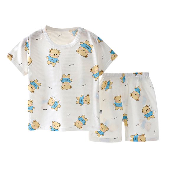 Wxolcjlv Toddler Baby Boys 2Pcs Pajamas Set Boy Girl Short Sleeve Clothing Cartoon Prints Tops Shorts ,6M-6Y