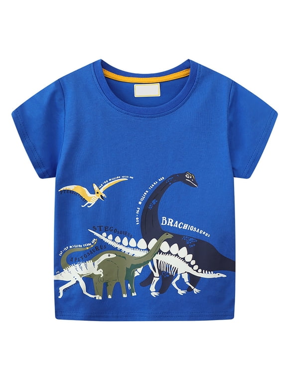 Toddler Boys T-Shirt Short Sleeve Shirt Dinosaur Print Cotton Summer Tops Tees Shark Graphic 1T 3T 5T 7T Blue