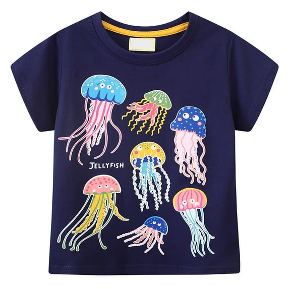 Celivon Toddler Boys T-Shirt Short Sleeve Shirt Dinosaur Print Cotton Summer Tops Tees Shark Graphic 1T 3T 5T 7T Blue