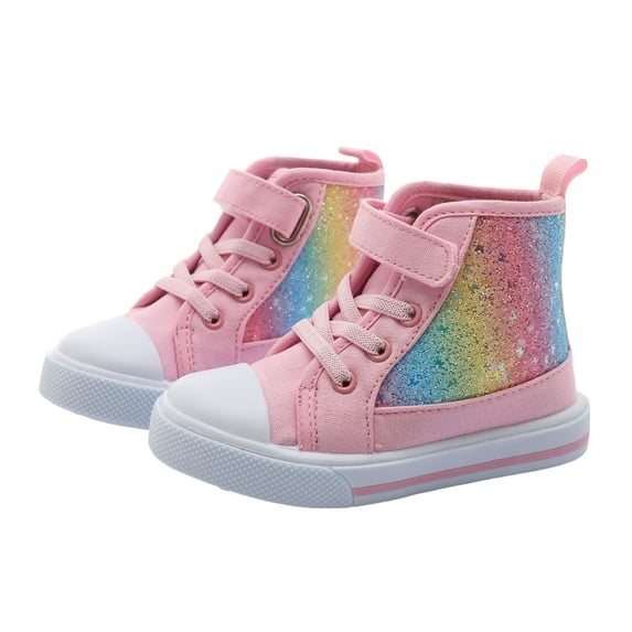 Celivon Toddler Spring Autumn High Top Trend Sequin Shoes Girls Buckle Casual Board Shoes Size 3 Years