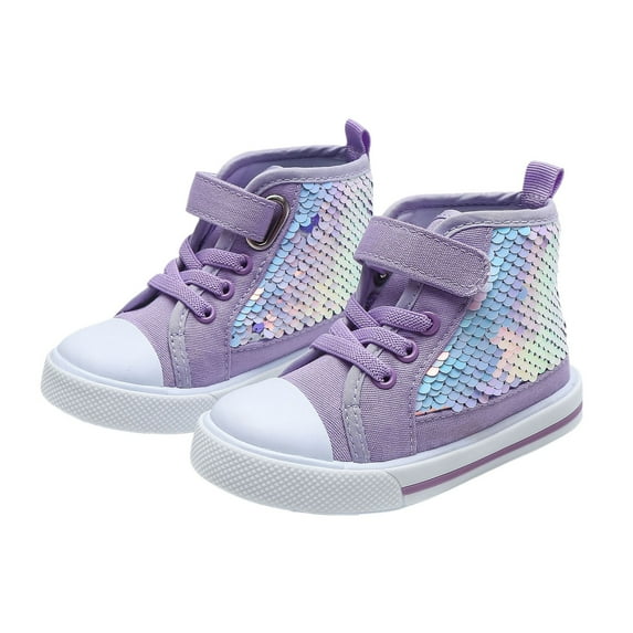 Celivon Toddler Spring Autumn High Top Trend Sequin Shoes Girls Buckle Casual Board Shoes Size 4 Years