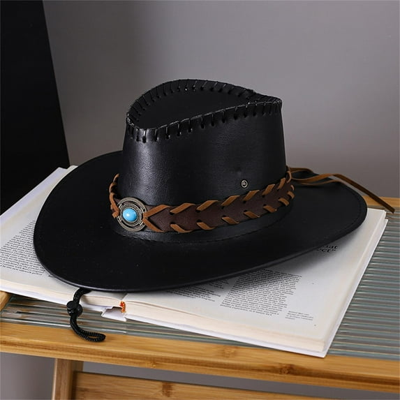 Celivon Unisex Black Western Cowgirl Hat Vintage Casual Wide Brim Travel Loose Cap Outdoor Camping Hat