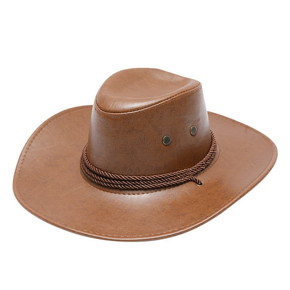 Celivon Unisex Sun Protection Solid Fashion Western Cowgirl Hat Leather Windproof Hat