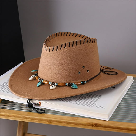 Celivon Unisex Western Cowgirl Hat Vintage Casual Wide Brim Travel Loose Cap Outdoor Camping Hat