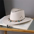 thumbnail image 1 of Celivon Unisex White Western Cowgirl Hat Vintage Casual Wide Brim Travel Loose Cap Outdoor Camping Hat, 1 of 4