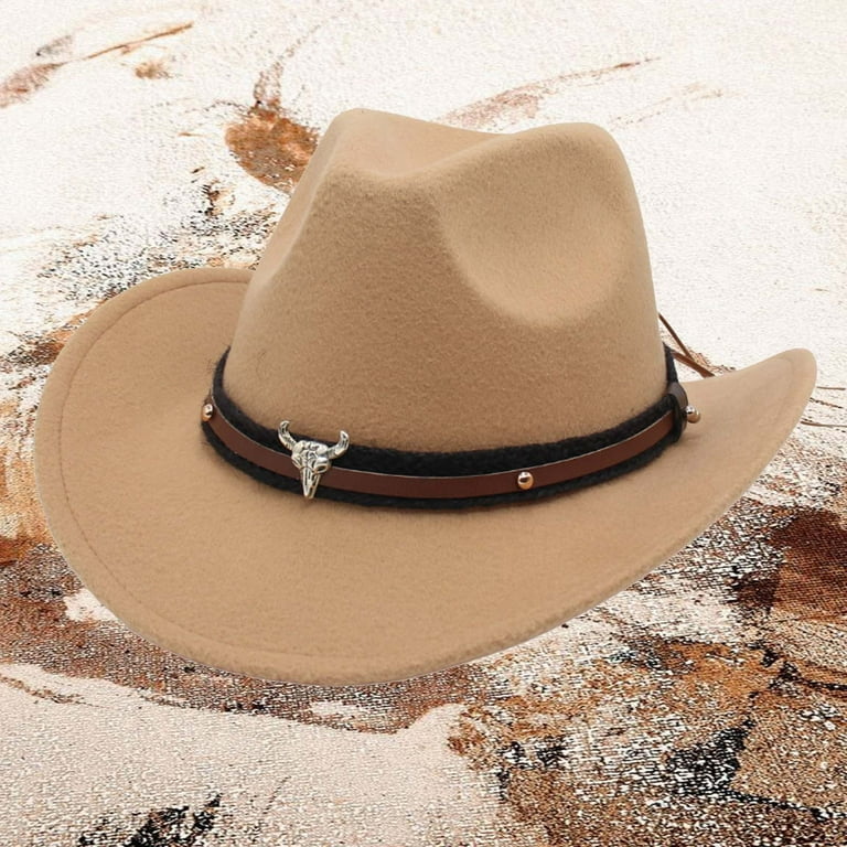 Celivon Western Cowboy Hat Jazz Bowler Hat Cow Head Decoration