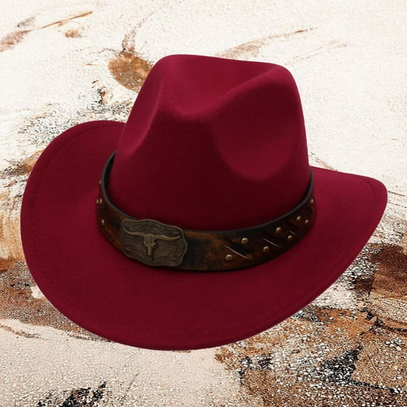 Celivon Western Cowboy Hat Jazz Bowler Hat Cow Head Decoration Ethnic Style Hat