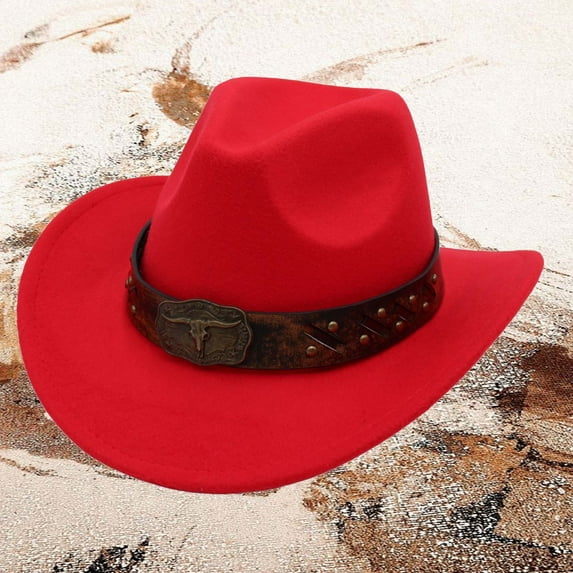 Celivon Western Cowboy Hat Jazz Bowler Hat Cow Head Decoration Ethnic Style Hat