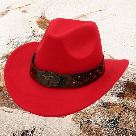 Celivon Western Cowboy Hat Jazz Bowler Hat Cow Head Decoration Ethnic Style Hat