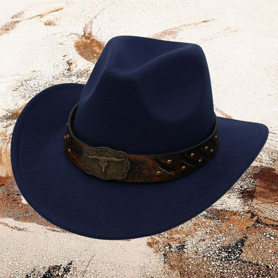 Celivon Western Cowboy Hat Jazz Bowler Hat Cow Head Decoration Ethnic Style Hat