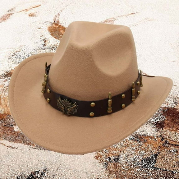 Celivon Western Cowboy Hat Jazz Bowler Hat With Decoration Ethnic Style Hat
