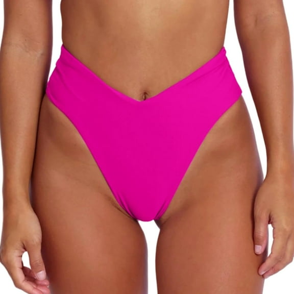 Celivon Womens Bikini Bottom Sexy V Cut High Cut Swimsuit High Waisted Bathing Suit Bottoms Beach Vacation Clothes Hot Pink