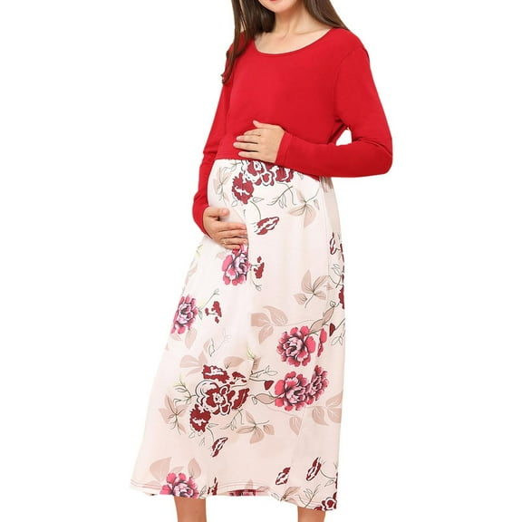 Celivon Womens Long Sleeve Maternity Nursing Dress Knit Stretchable Sweater Breastfeeding Dress Flattering Comfy Pregnancy Clothes