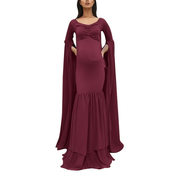 Celivon Womens Maternity Dress For Photoshoot Long Sleeve Summer Nursied Baby Gown Long Soft Flattering Comfy Pregnancy Clothes