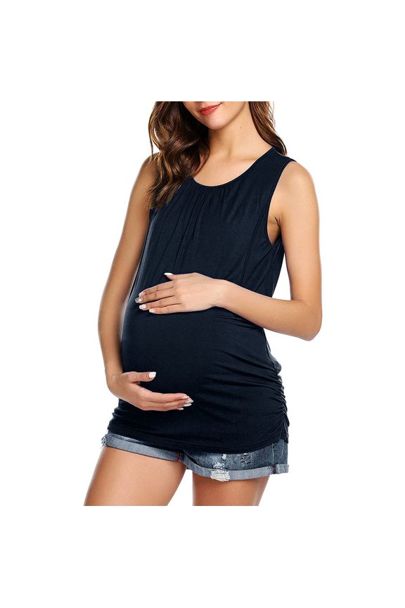 Womens Maternity Nursing Tank Top Summer Sleeveless Double-Layers Breastfeeding Cami Vest Top Flattering Comfy Pregnancy Clothes
