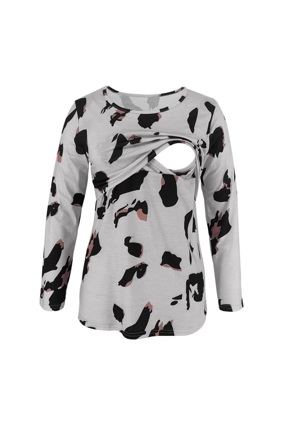 Womens Maternity Nursing Tops Long Sleeve Leopard Print Breastfeeding Shirt Flattering Comfy Pregnancy Clothes
