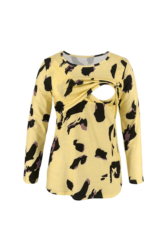 Womens Maternity Nursing Tops Long Sleeve Leopard Print Breastfeeding Shirt Flattering Comfy Pregnancy Clothes