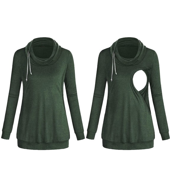 Celivon Womens Maternity Nursing Tops Long Sleeve Pile Collar Elastic Hem Breastfeeding Shirt Hoodie Flattering Comfy Pregnancy Clothes