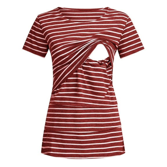 Celivon Womens Maternity Nursing Tops Short Sleeve Striped Breastfeeding Shirt Flattering Comfy Pregnancy Clothes