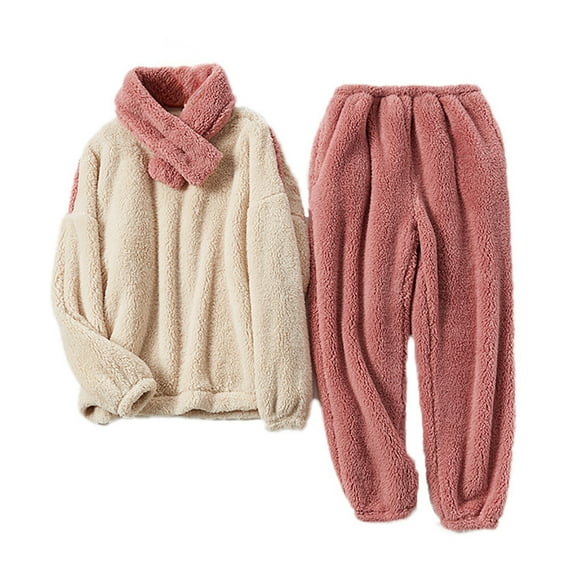 Celivon Womens Maternity Pajama Set Fuzzy Warm Loungewear Long Sleeve Top And Trousers Sleepwear Sets