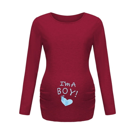 Celivon Womens Maternity Top Long Sleeve Pattern Print Side Rushed Tunic Shirt Flattering Comfy Pregnancy Clothes