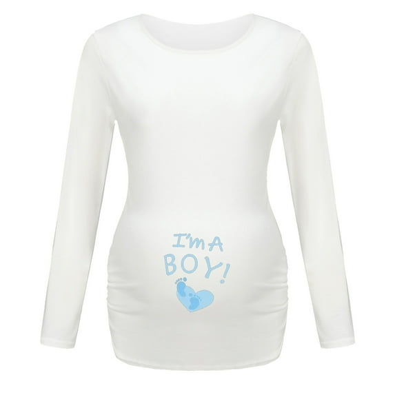 Celivon Womens Maternity Top Long Sleeve Pattern Print Side Rushed Tunic Shirt Flattering Comfy Pregnancy Clothes