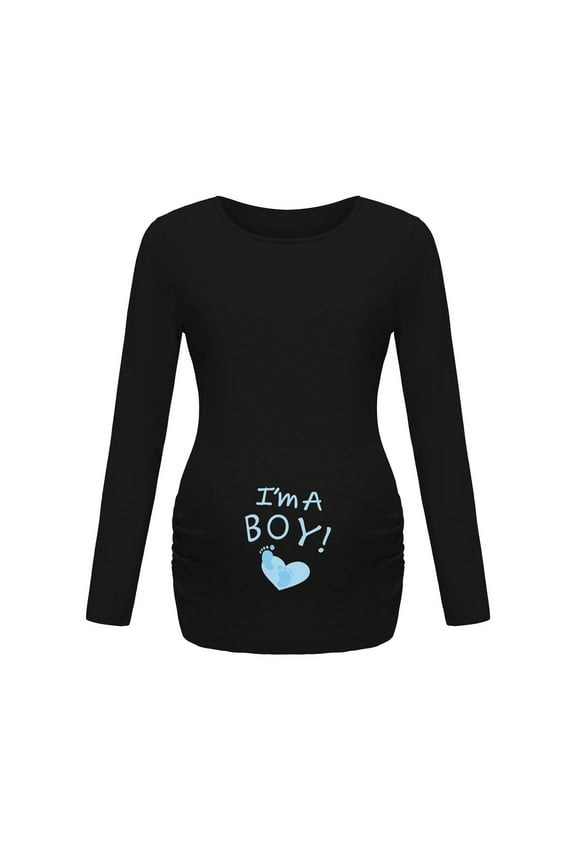 Womens Maternity Top Long Sleeve Pattern Print Side Rushed Tunic Shirt Flattering Comfy Pregnancy Clothes