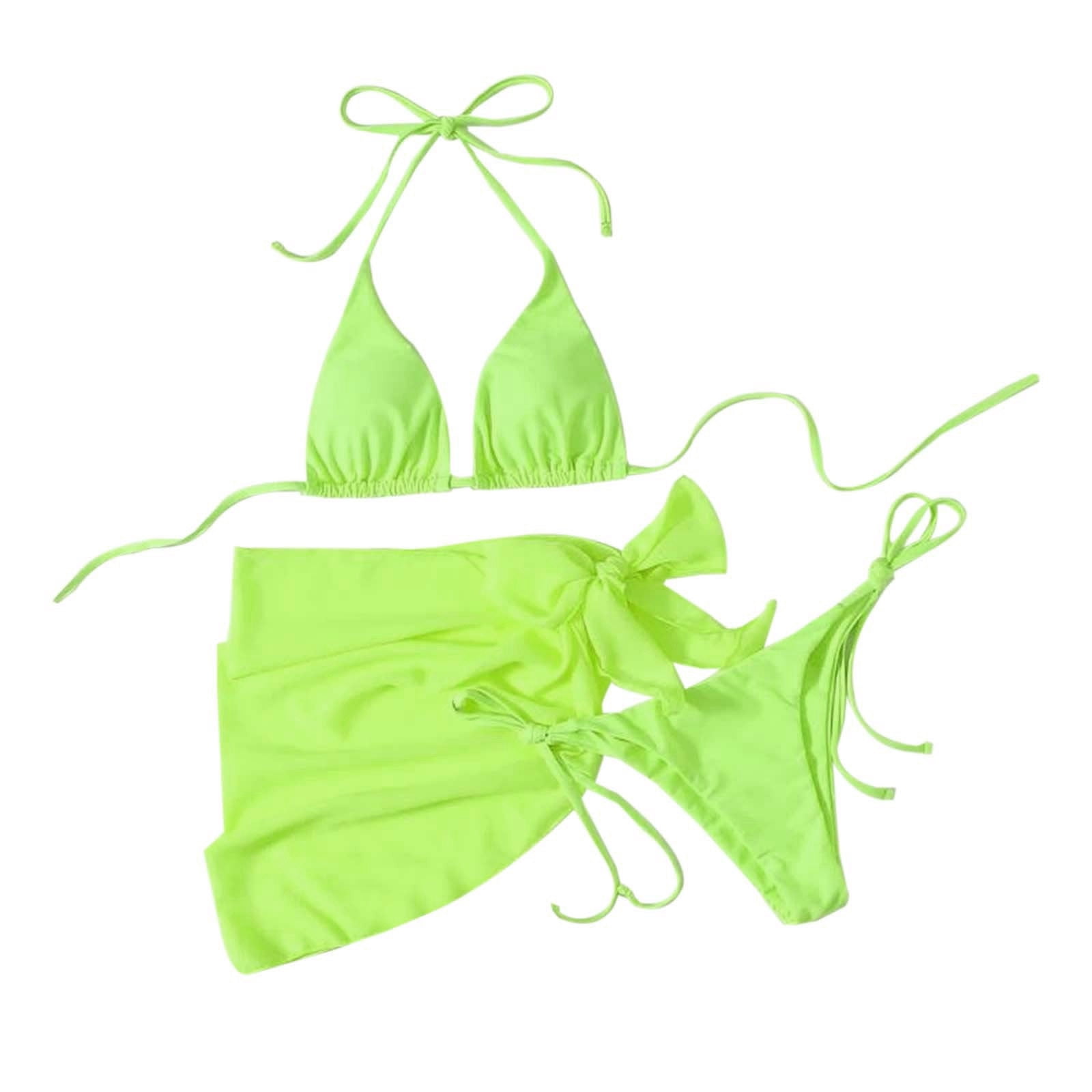 Fashionable Three-Piece Printed Bikini Set with Exposed Navel Tie