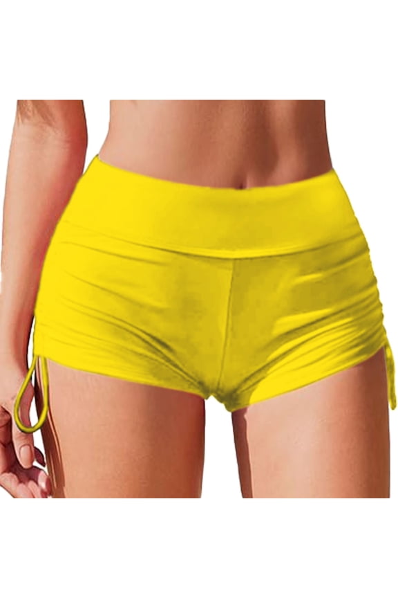 Womens Slim Fit Shielding Lace Up Flat Corner Beach Swimming Trunks Running Fitness Casual Pants Hot Spring Snorkeling Shorts Beach Vacation Clothes Yellow