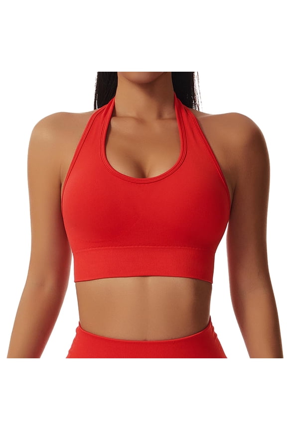 Womens Sports Bras Halterneck Backless Fitness Bustier Padded Push Up Without Underwire Top High Support Workout Full Coverage Vest Underwear Yoga Everyday Bra Size S-XL