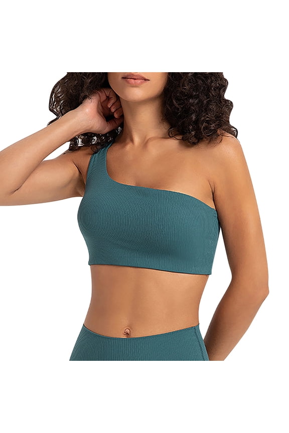 Celivon Womens Sports Bras Personality One Shoulder Strap Bandeau Sexy Back Shockproof Fit Full Coverage Vest Underwear Yoga Everyday Bra Size S-XXL