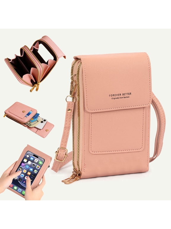 Cell Phone Bag, PU Leather Crossbody Cellphone Purse for Women, Touch Screen Cell Phone Pouch Holder Shoulder Bag RFID Blocking Wallet Handbag with Shoulder Strap