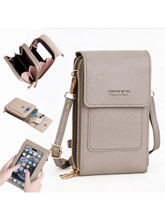 Cell Phone Bag, PU Leather Crossbody Cellphone Purse for Women, Touch Screen Cell Phone Pouch Holder Shoulder Bag RFID Blocking Wallet Handbag with Shoulder Strap