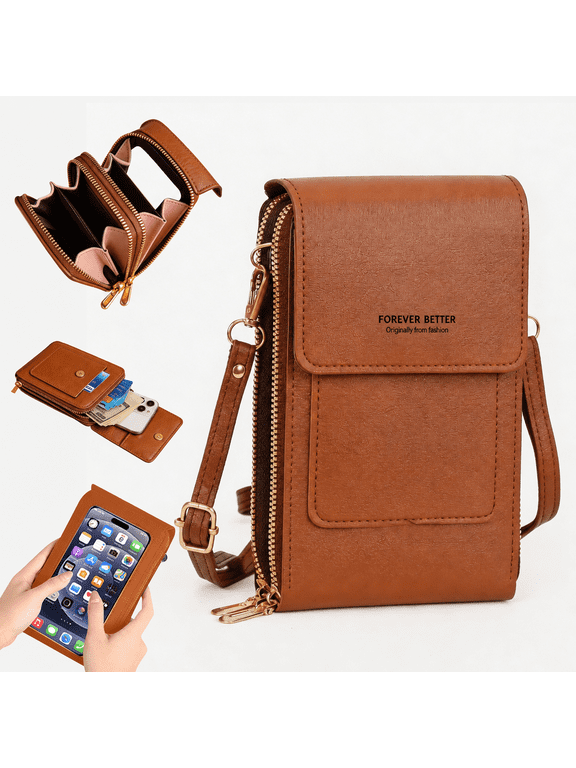 Cell Phone Bag, PU Leather Crossbody Cellphone Purse for Women, Touch Screen Cell Phone Pouch Holder Shoulder Bag RFID Blocking Wallet Handbag with Shoulder Strap