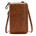 thumbnail image 1 of Cell Phone Bag Small Shoulder Purse Leather Travel Card Slots Wallet Case-Brown, 1 of 5