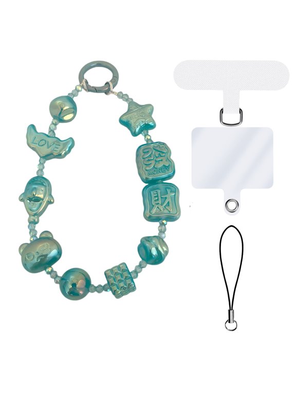 Cell Phone Beaded Acrylic Lanyard Handmade Decorative Tether Tab Phone Charms Camera Wrist Strap Cute Anti-Lost Keychain Beaded Phone Chain Kawaii Girl Gifts for
