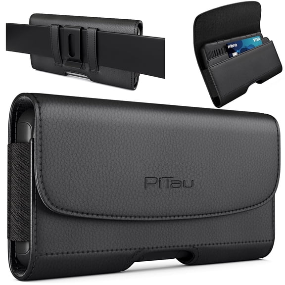 Cell Phone Belt Holder for iPhone 15 15 Pro 14, 14 Pro 13 Pro, 13 12 Pro, 12, iPhone 11, XR, Premium Holster Case with Belt Clip for Men ID Card Pouch (Fits Otterbox Commuter Case on)
