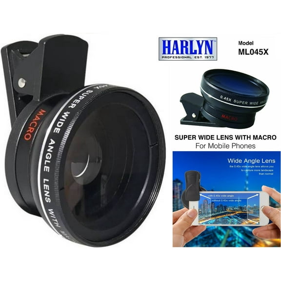 Cell Phone Camera Lens (2-in-1 ) - High Definition - .45x Super Wide Angle - 12.5x Macro Lens - For iPhone, iPad, Android, Tablet, Notebook PC ML045X by Harlyn