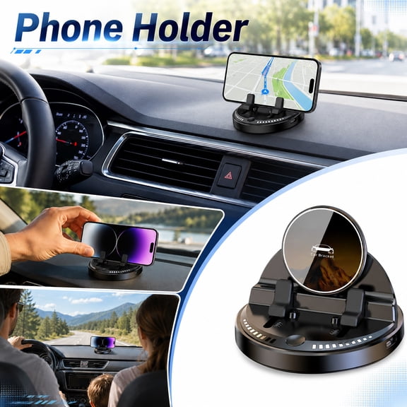 Cell Phone Car Mount, 360 Dashboard Phone Holder, Car Cell Phone Holder for Android, Charging Phone Mount for Car, 1-Pack 4X4X3 in Non-Slip Car Navigation Stand, Fits All Standard