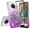 thumbnail image 1 of Spy Case for T-Mobile Nokia X100 Liquid Glitter Diamond Phone Case Cover w/Tempered Glass Screen Protector - Clear/Purple, 1 of 5