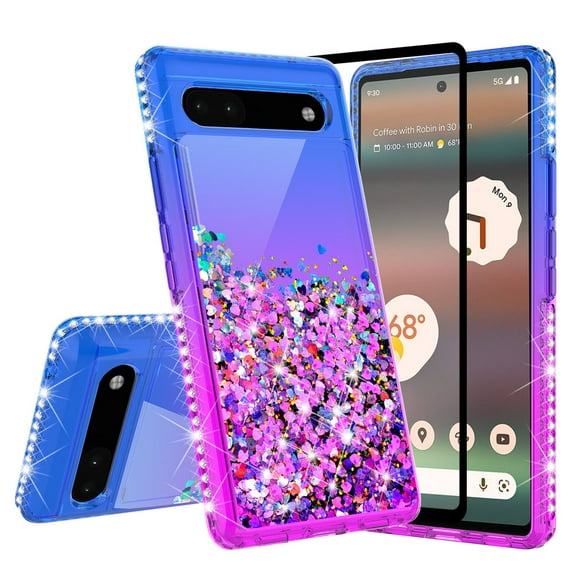 SPYCASE Liquid Glitter Phone Case for Google Pixel 6A Case, Purple/Blue