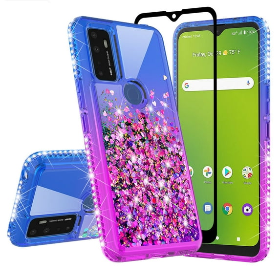 AT&T Radiant Max 5G Case / Fusion 5G Case / Cricket Dream 5G Case / Innovate 5G Case Liquid Glitter 360 Degree Protection Phone Case Cover w/Screen Protector - Purple/Blue
