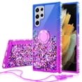 thumbnail image 1 of SPY CASE Phone Case for Samsung Galaxy S22 Ultra Ring Kickstand Case Cover w/ TPU Screen Protector Liquid Glitter for Girls Women [Shock Proof] - Ring Purple/Blue, 1 of 5