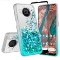 thumbnail image 1 of Liquid Glitter Phone Case for Nokia X100 Case Cover w/Tempered Glass Screen Protector - Clear/Teal, 1 of 5