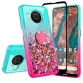 thumbnail image 1 of Liquid Glitter Phone Case for Nokia X100 Case Cover Ring Kickstand w/Tempered Glass Screen Protector - Teal/Pink, 1 of 5
