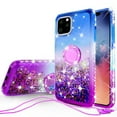 thumbnail image 1 of SPY Case for Apple iPhone 13 Pro Max Liquid Glitter Phone Case Cover Ring Kickstand/Neck Strap with Tempered Glass Screen Protector - Purple/Blue, 1 of 5